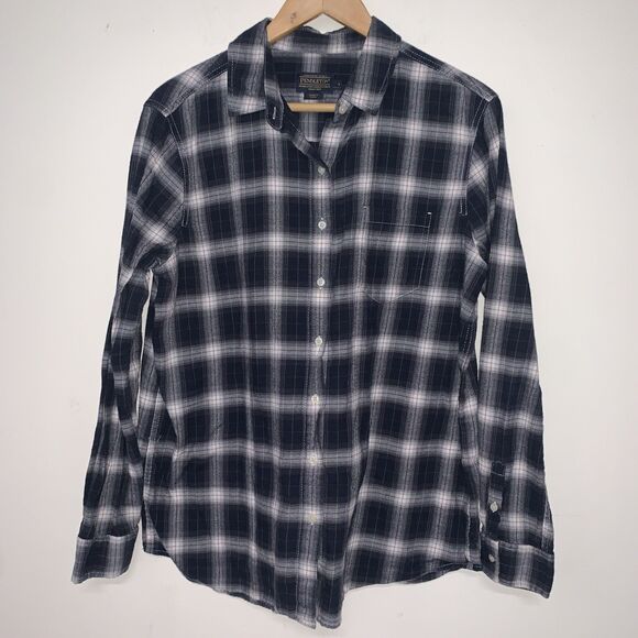 Pendleton Cotton Shirt Womens Size Large Blue Gray Red Plaid Flannel Soft Preppy - Picture 1 of 9